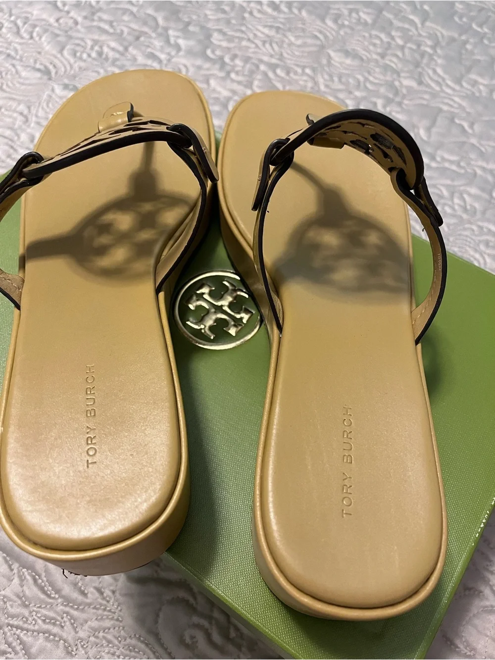 Tory Burch Beige Tan Logo Thong Miller Sandals